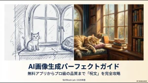 2026年版AI画像生成パーフェクトガイド、無料アプリからプロ級品質までの呪文攻略スライドの表紙。