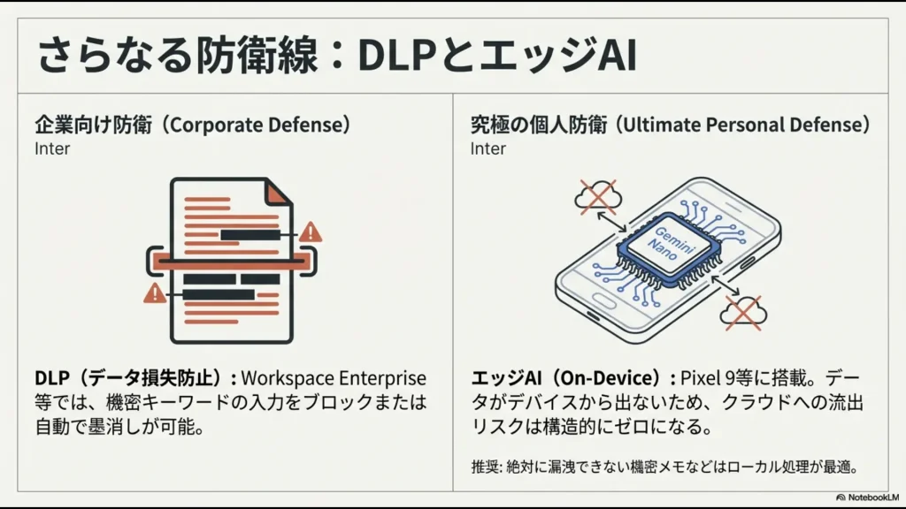 Workspaceのデータ損失防止（DLP）機能と、データが外に出ないエッジAI「Gemini Nano」の仕組み