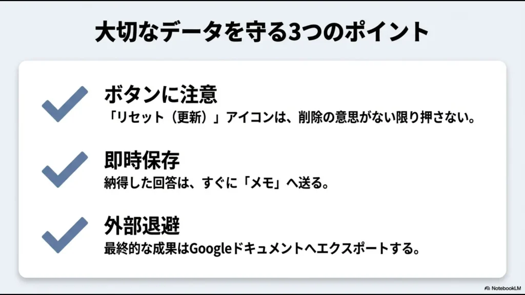 リセットボタン注意、即時メモ保存、外部退避の3大対策まとめ
