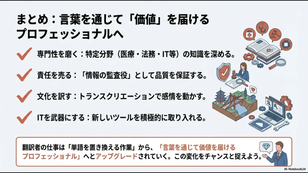 専門性、責任、文化、ITを武器に、翻訳の仕事をアップグレードするための4つのアクションまとめ