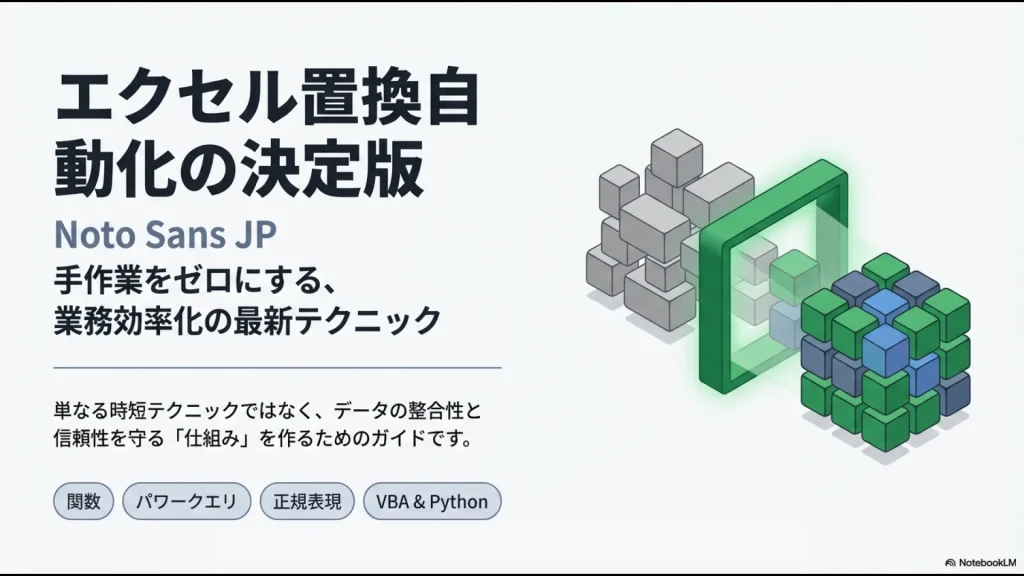 エクセル置換自動化の決定版。手作業をゼロにし、データの整合性と信頼性を守る仕組みを作るためのガイド表紙
