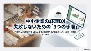 中小企業の経理DXを小さく始めるための3つの手順を解説する表紙スライド