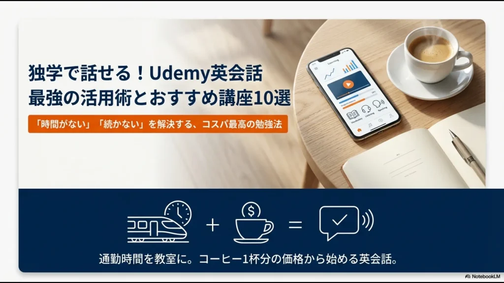 独学で話せるUdemy英会話最強の活用術とおすすめ講座10選のタイトルスライド画像