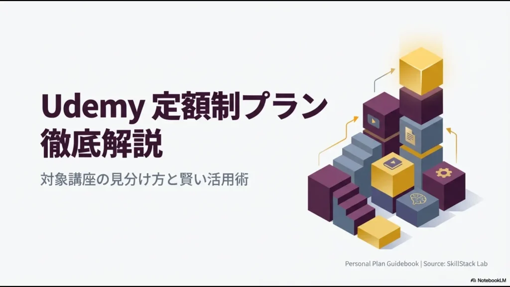 Udemy定額制プランの対象講座の見分け方と賢い活用術を解説するスライドの表紙