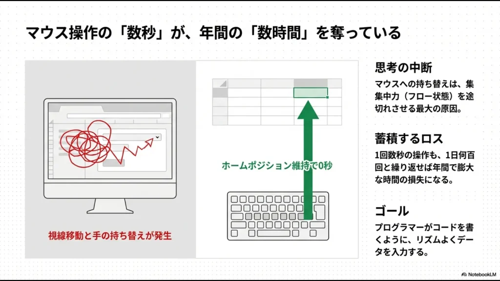 Altキーと下矢印キーを組み合わせてリストを展開し、矢印キーで選択、Enterで確定する3ステップの操作手順
