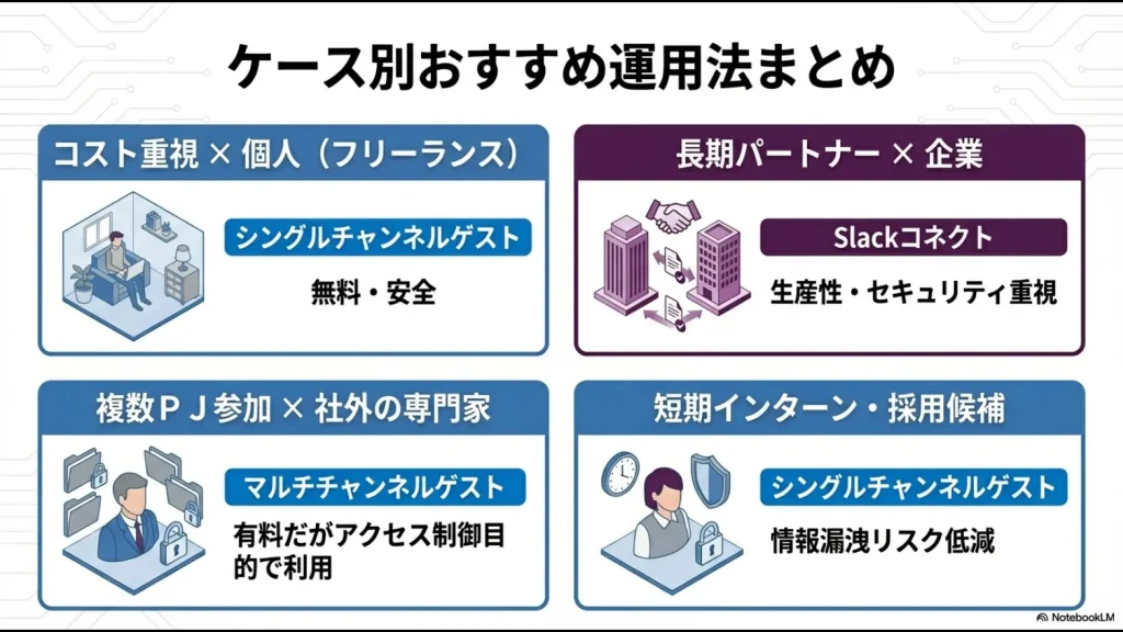 フリーランス、企業パートナー、専門家などケース別の最適な選び方まとめ