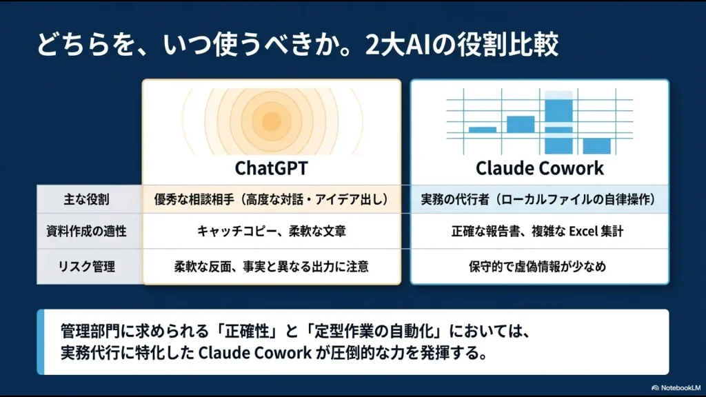 プロンプトインジェクション、開発者モードの開放、監査ログの不在という、情シスが懸念する3つのリスクをまとめた図解スライド
