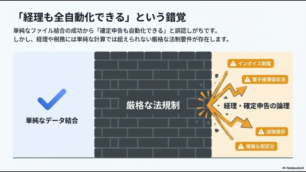 インボイス制度や電子帳簿保存法など、単純なデータ結合では解決できない経理・税務の複雑な論理