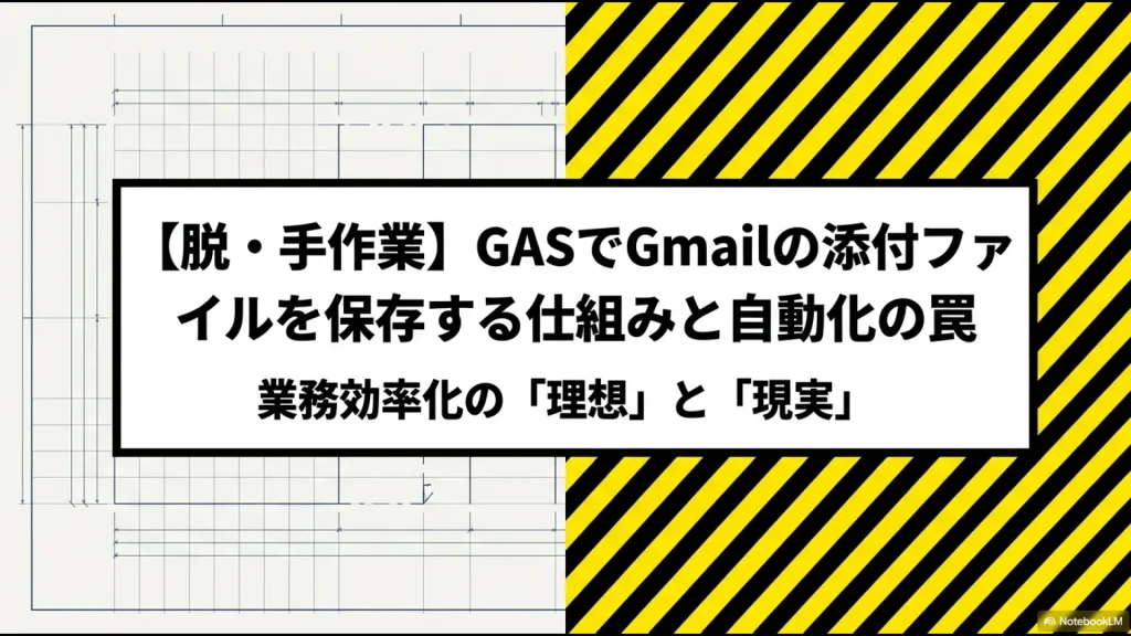メールの山に頭を抱える担当者と、GASでスマートに自動保存される理想のイメージ比較図
