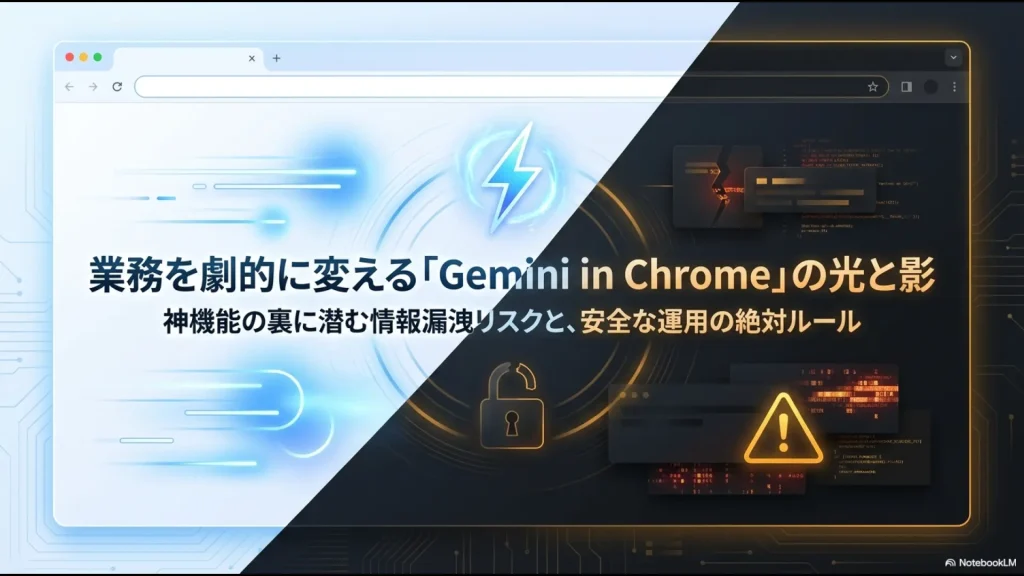 業務を劇的に変えるGemini in Chromeの光と影を解説するタイトルスライド