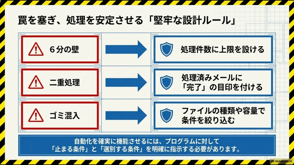 手作業、もろい自動化、確実な自動化の3つを作業時間・確実性・精神的負担で比較した評価表