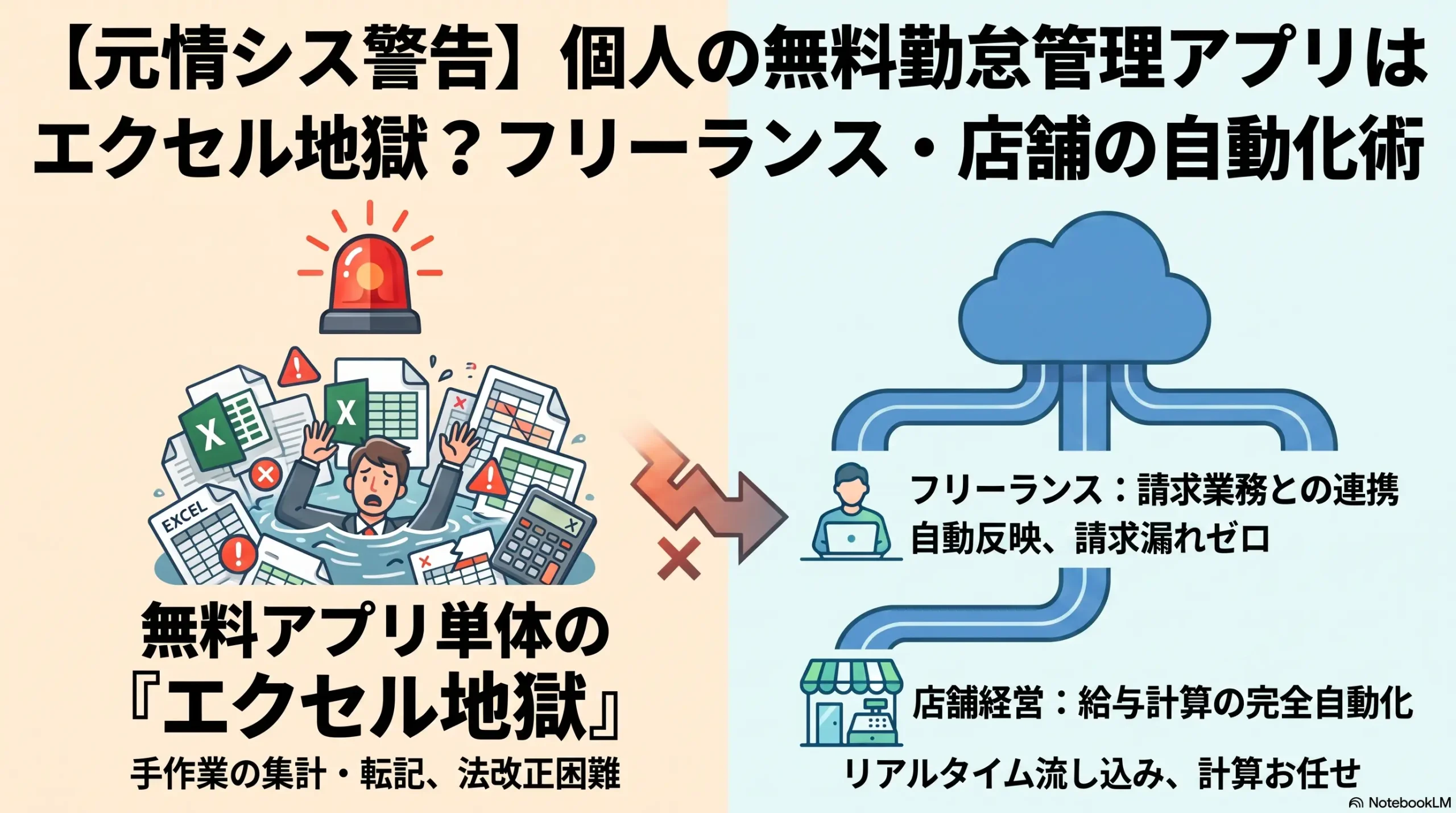 【元情シス警告】個人の無料勤怠管理アプリはエクセル地獄？フリーランス・店舗の自動化術