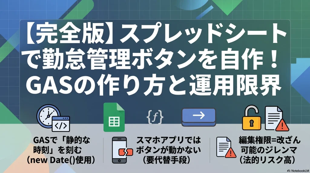 【完全版】スプレッドシートで勤怠管理ボタンを自作！GASの作り方と運用限界