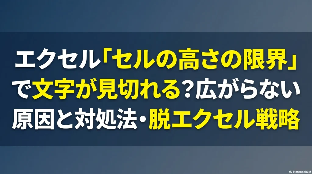 エクセルの文字見切れや行高が広がらない悩みを解決し、Pythonで市場価値を上げる業務改善戦略のロードマップ