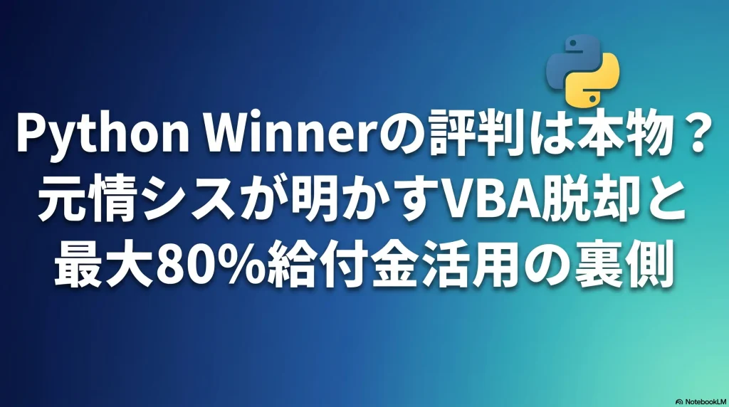 Python-Winnerの評判は本物？元情シスが明かすVBA脱却と最大80給付金活用の裏側