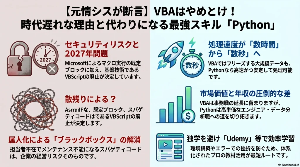 【元情シスが断言】VBAはやめとけ！時代遅れな理由と代わりになる最強スキル「Python」