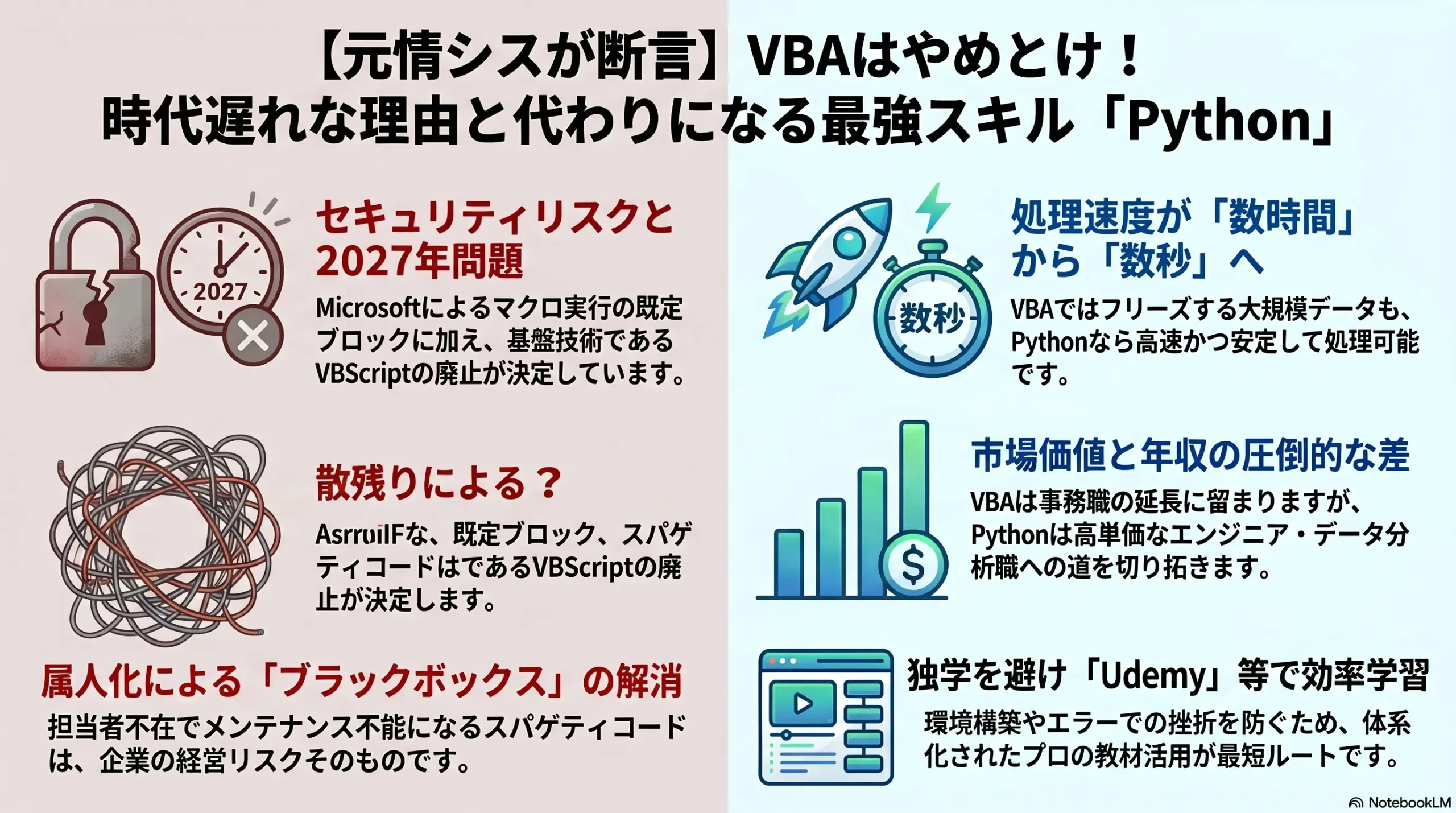 【元情シスが断言】VBAはやめとけ！時代遅れな理由と代わりになる最強スキル「Python」