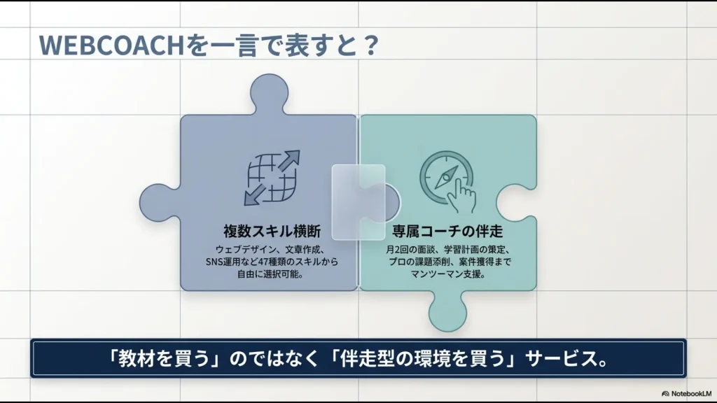 複数のWebスキルと専属コーチの伴走を組み合わせたWEBCOACHの特徴