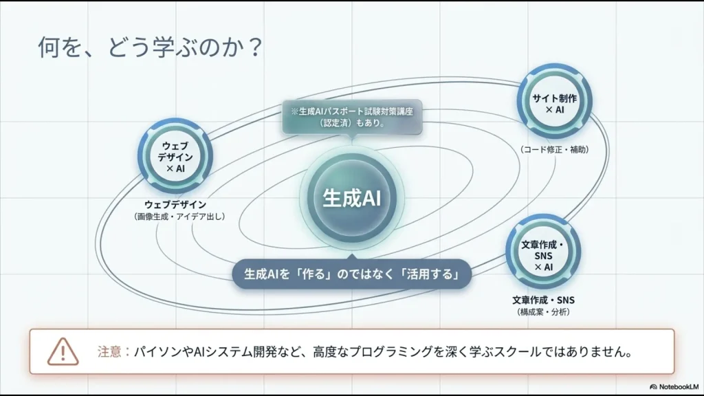 生成AIをWebデザイン・サイト制作・文章作成・SNS運用に活用するWEBCOACHの学習内容
