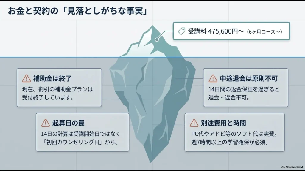 WEBCOACHの受講料、補助金終了、返金保証の起算日、中途退会、追加費用の注意点