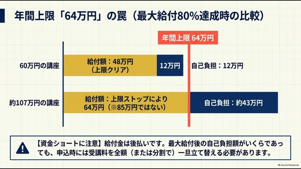 60万円と約107万円のAI講座で比較した最大80％給付と年間64万円上限の違い